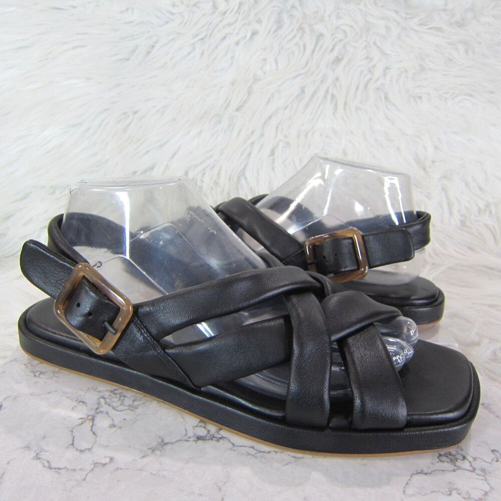 Vince Rexx B Fisherman Leather Strappy Flat Sandals Womens US 9.5 EU 39.5 Black